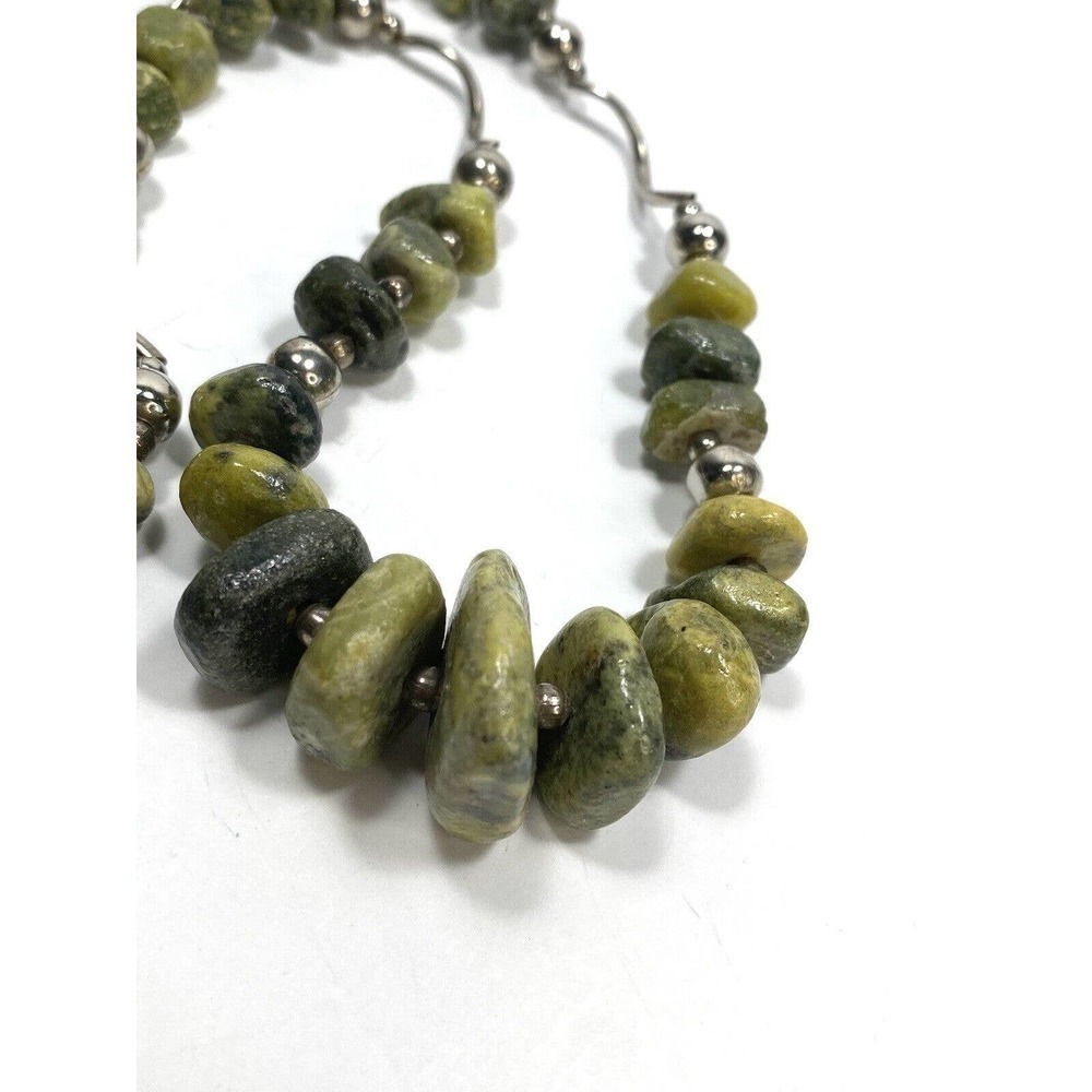 Necklace Green Jasper Silver Tone Artisan Southwestern Native 20”